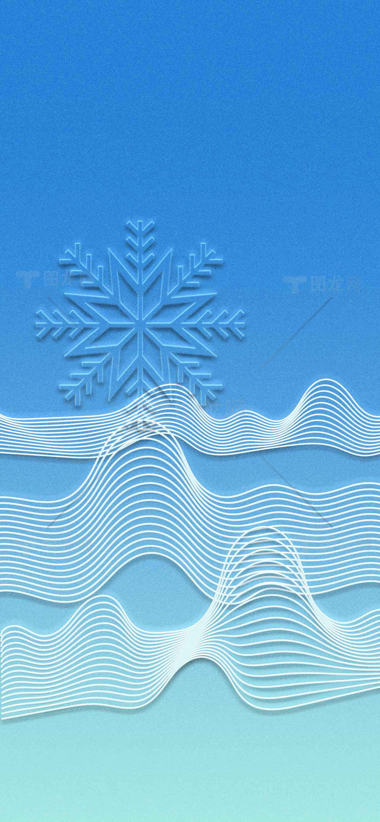 蓝色背景雪花与波浪线条艺术设计素材