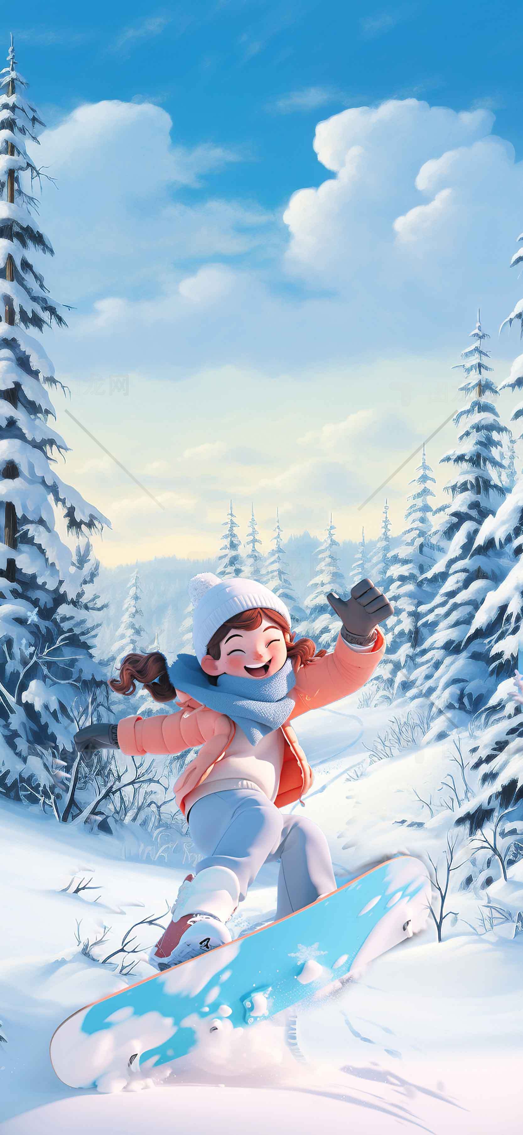 冬季滑雪冒险：雪地中的欢乐时光素材