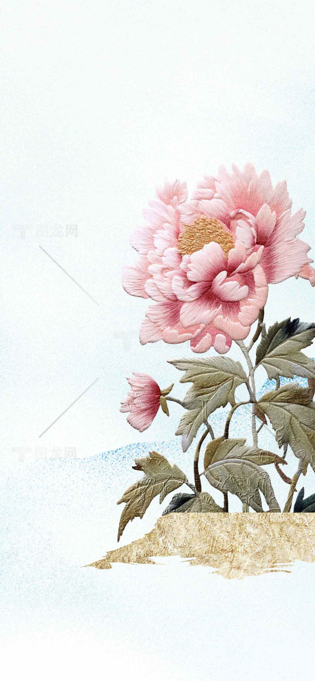 唯美中国风手绘牡丹花背景图片素材