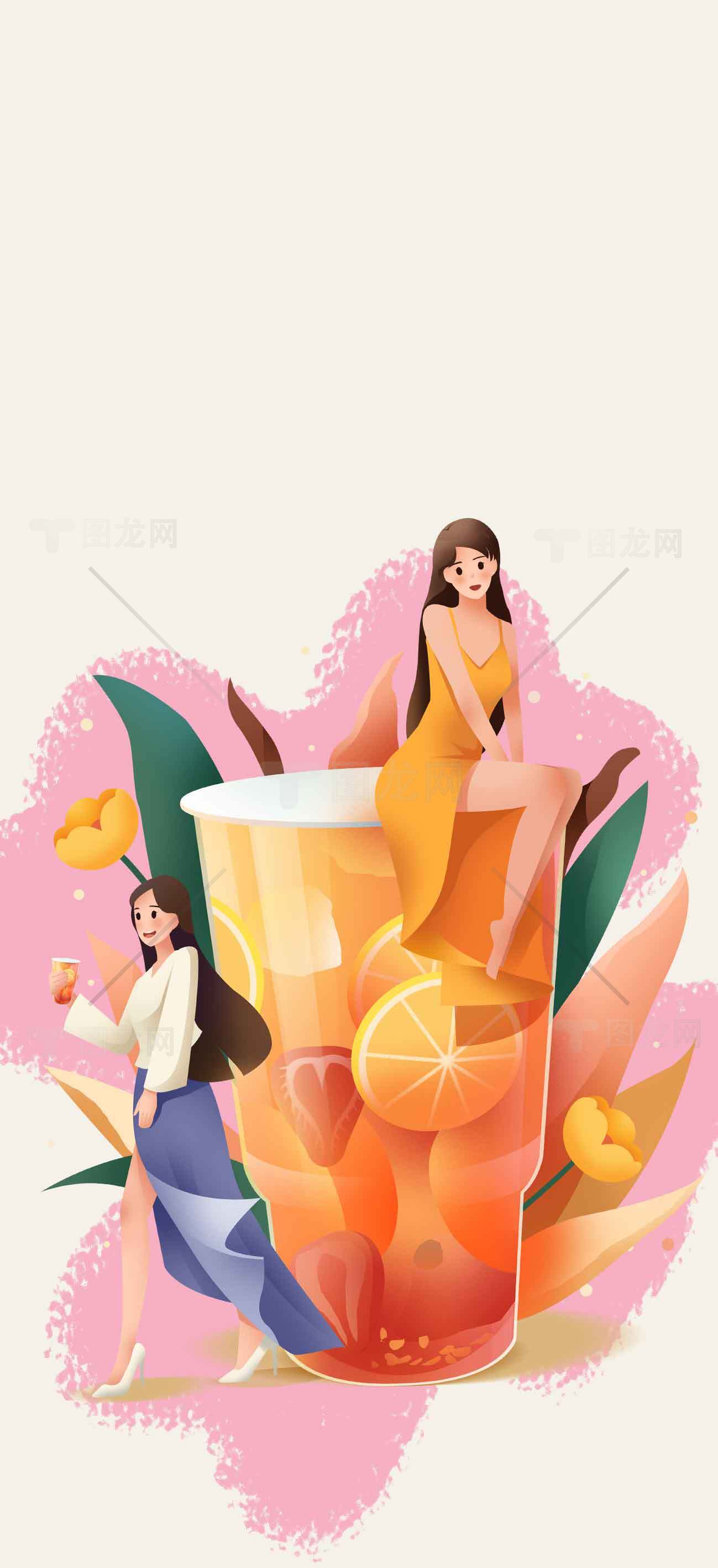 清新果饮插画设计：夏日橙汁主题素材