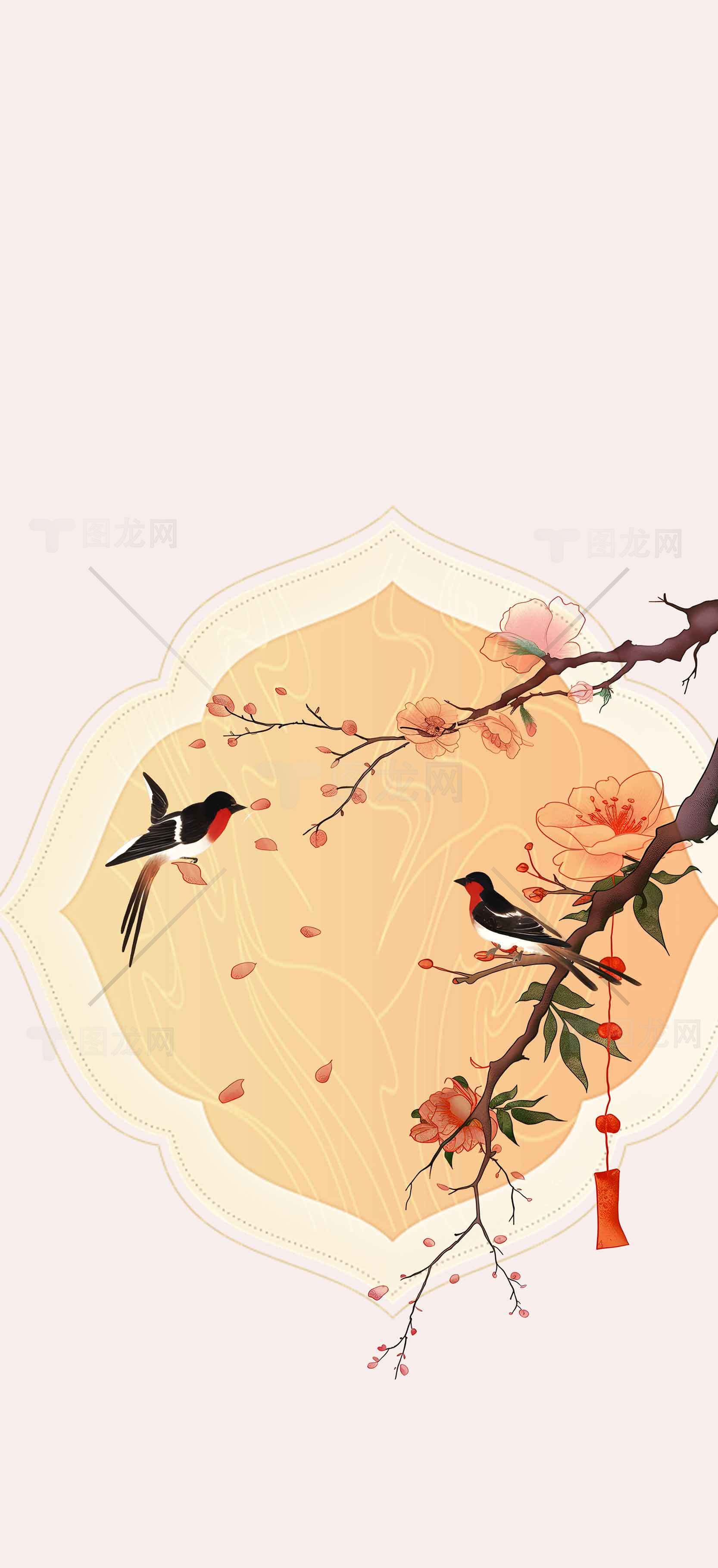 唯美中国风花鸟插画壁纸素材