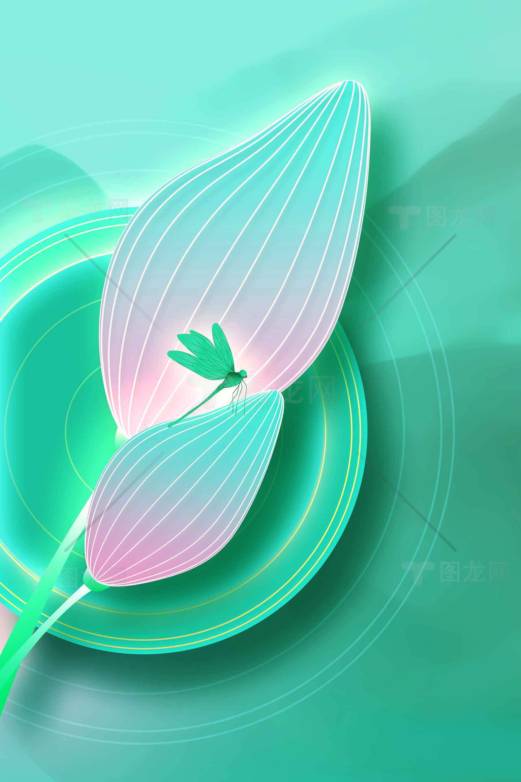 唯美绿色背景的抽象叶子插画设计素材