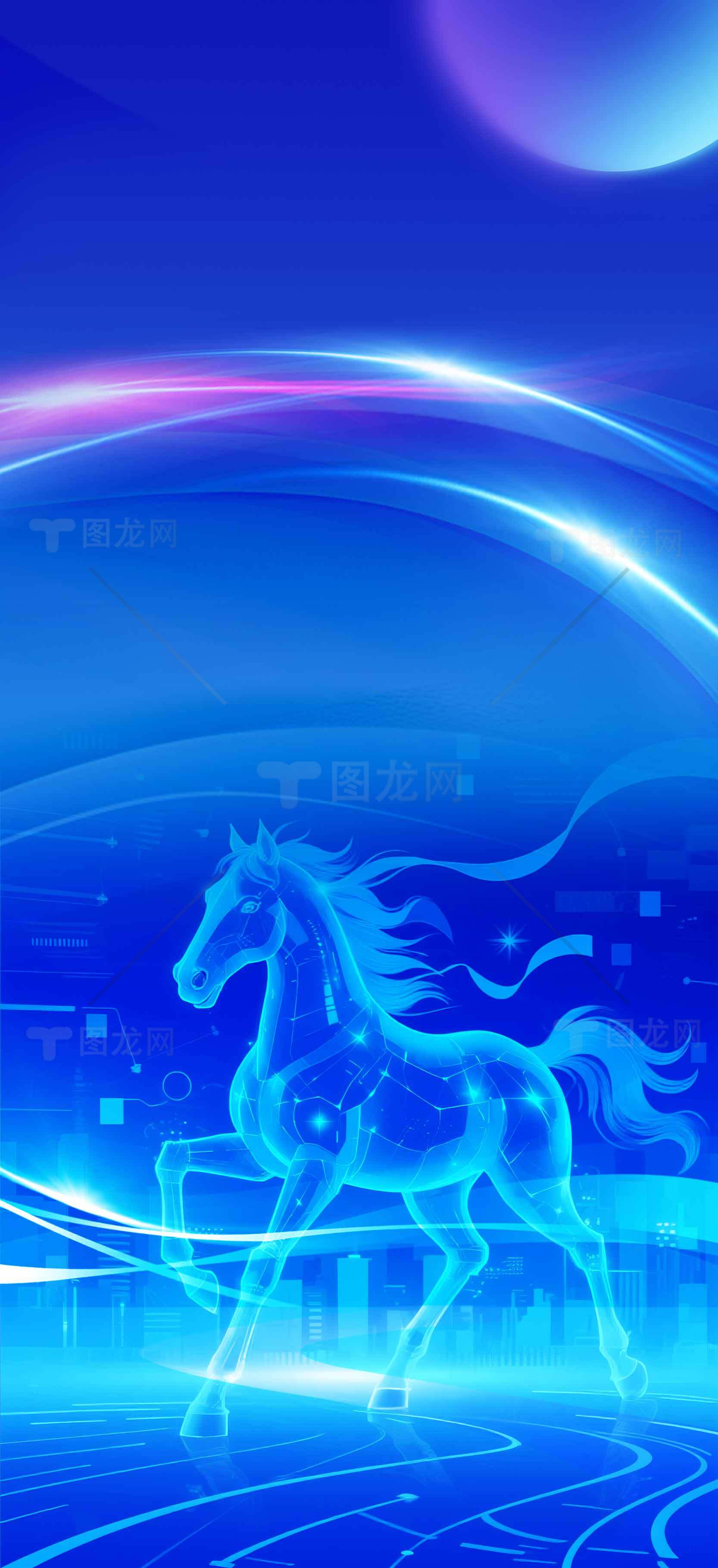 未来科技风格蓝色赛马背景图片素材
