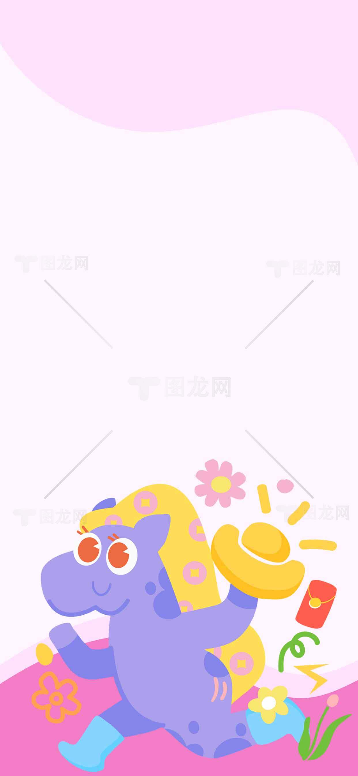 可爱卡通小马与花朵插画背景图片素材