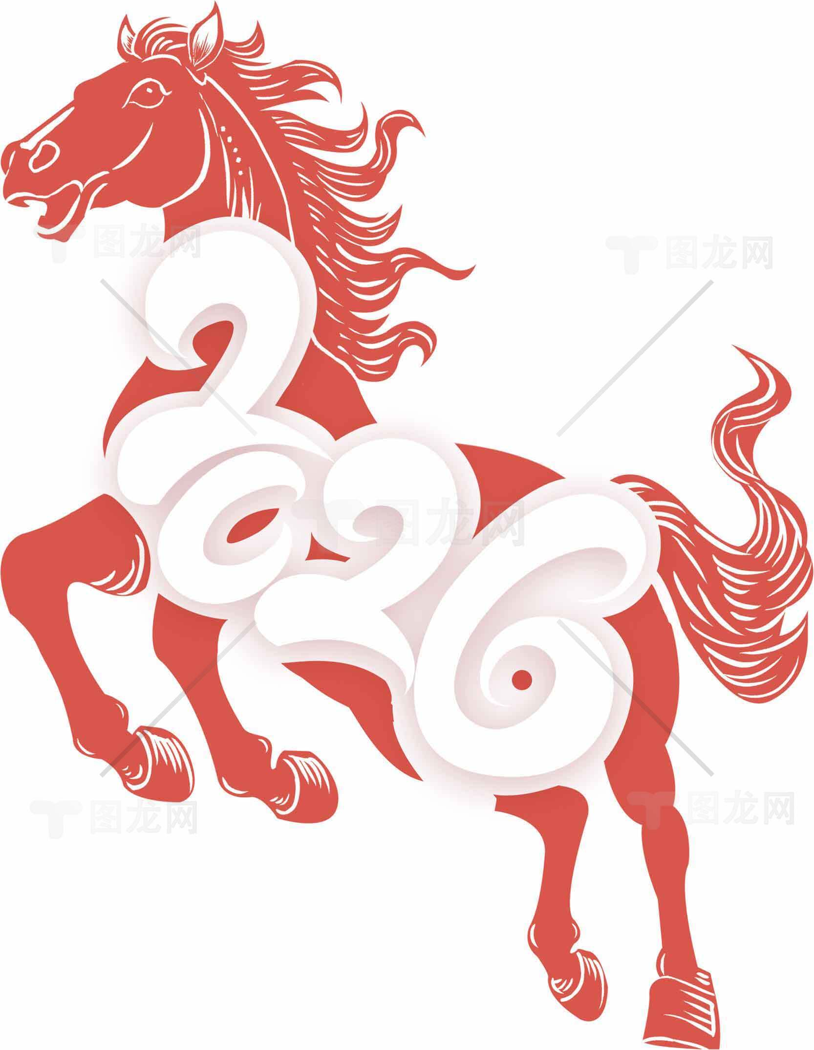 2026年生肖马主题红色剪纸艺术设计素材