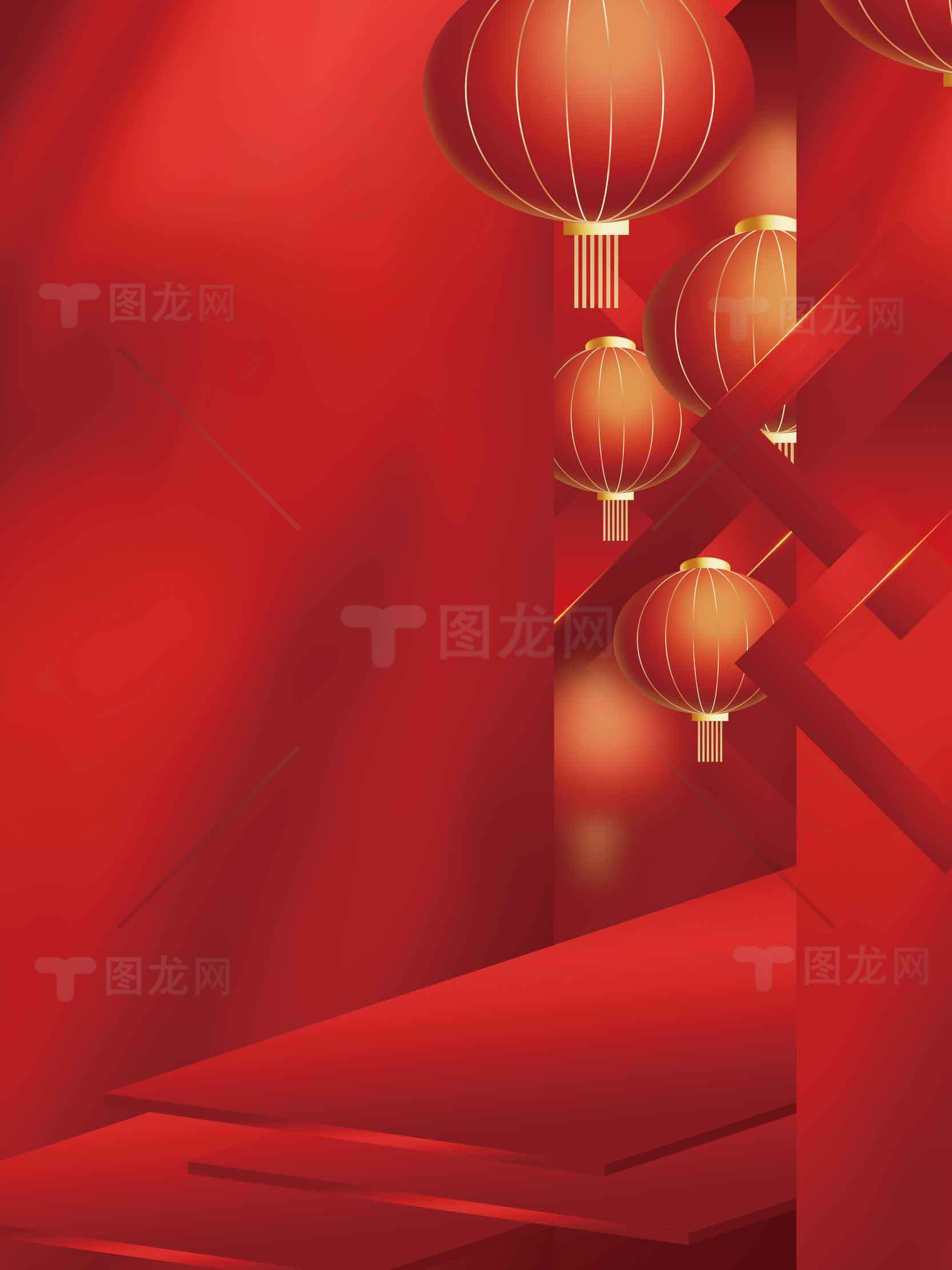红色灯笼与中式节日氛围背景图片素材