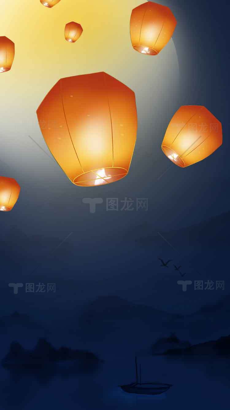 浪漫夜空中的孔明灯图片素材