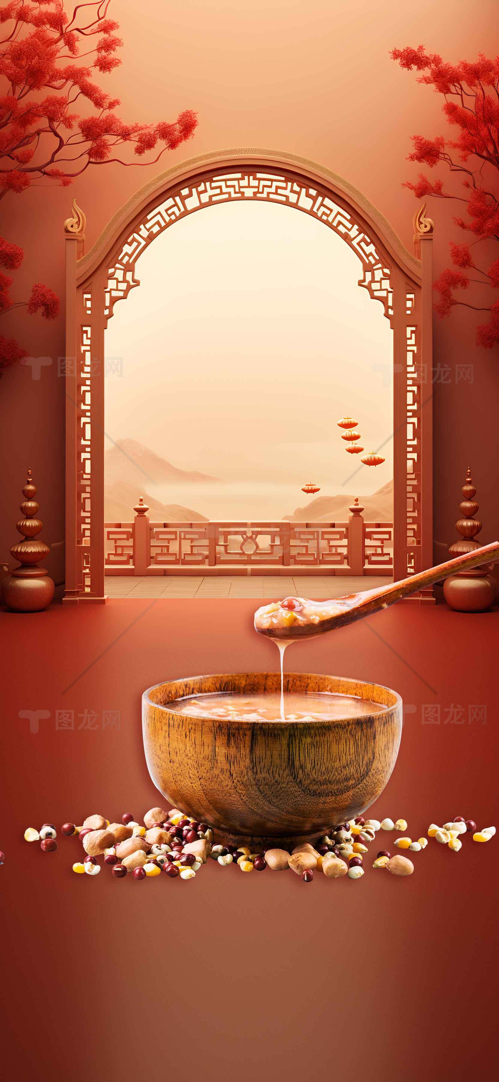 传统中式养生美食：红枣杂粮汤的魅力素材