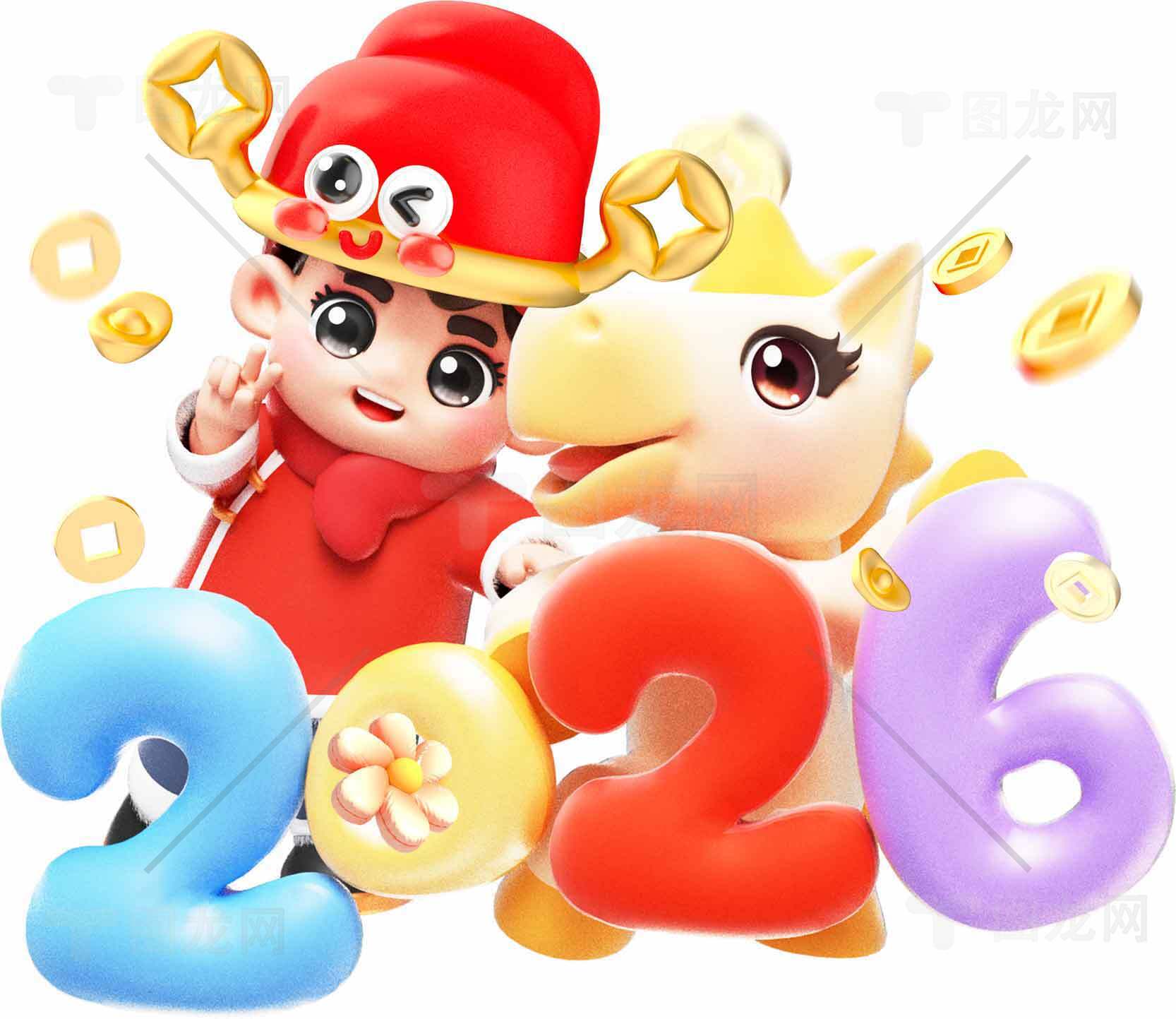 2026新年卡通形象设计与创意展示素材