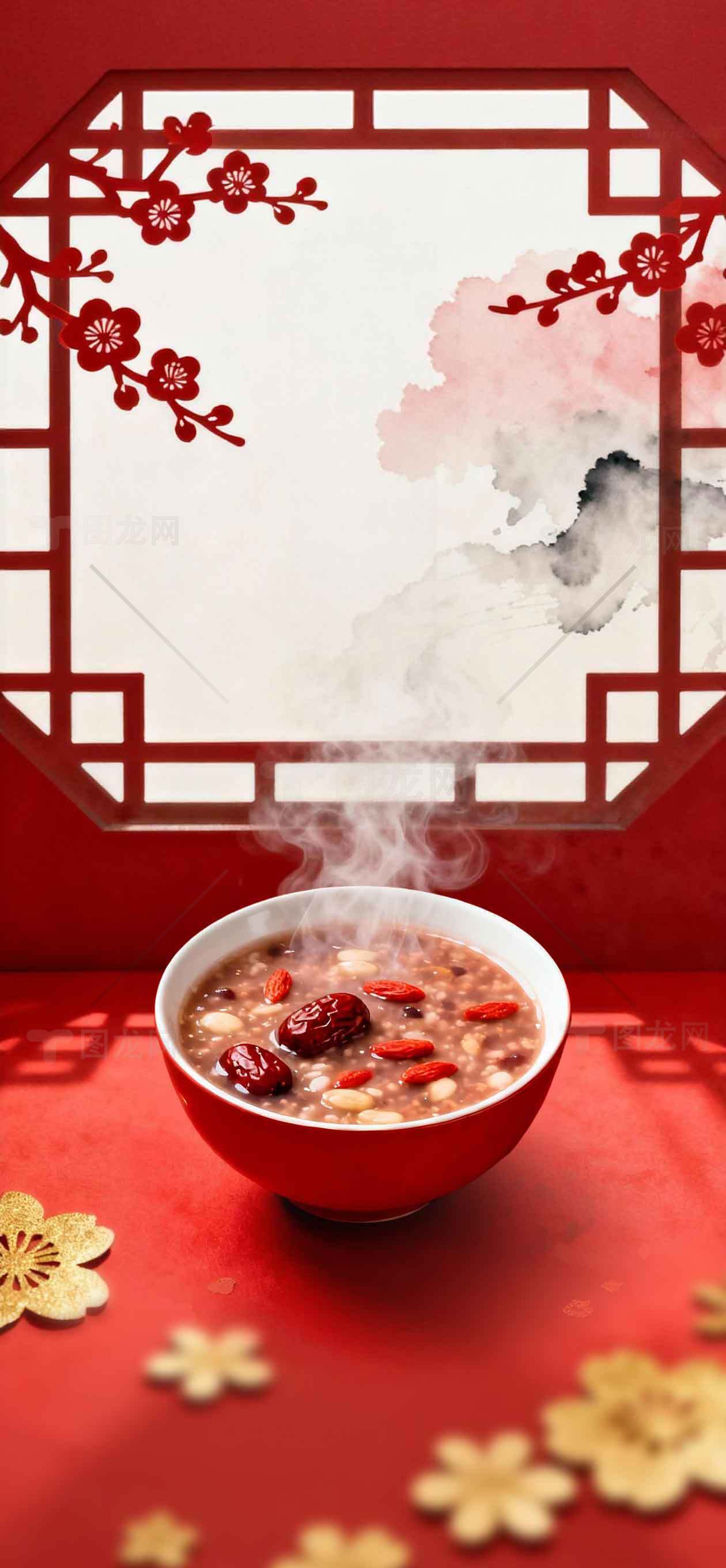传统红枣养生粥图片——中式风格美食背景素材