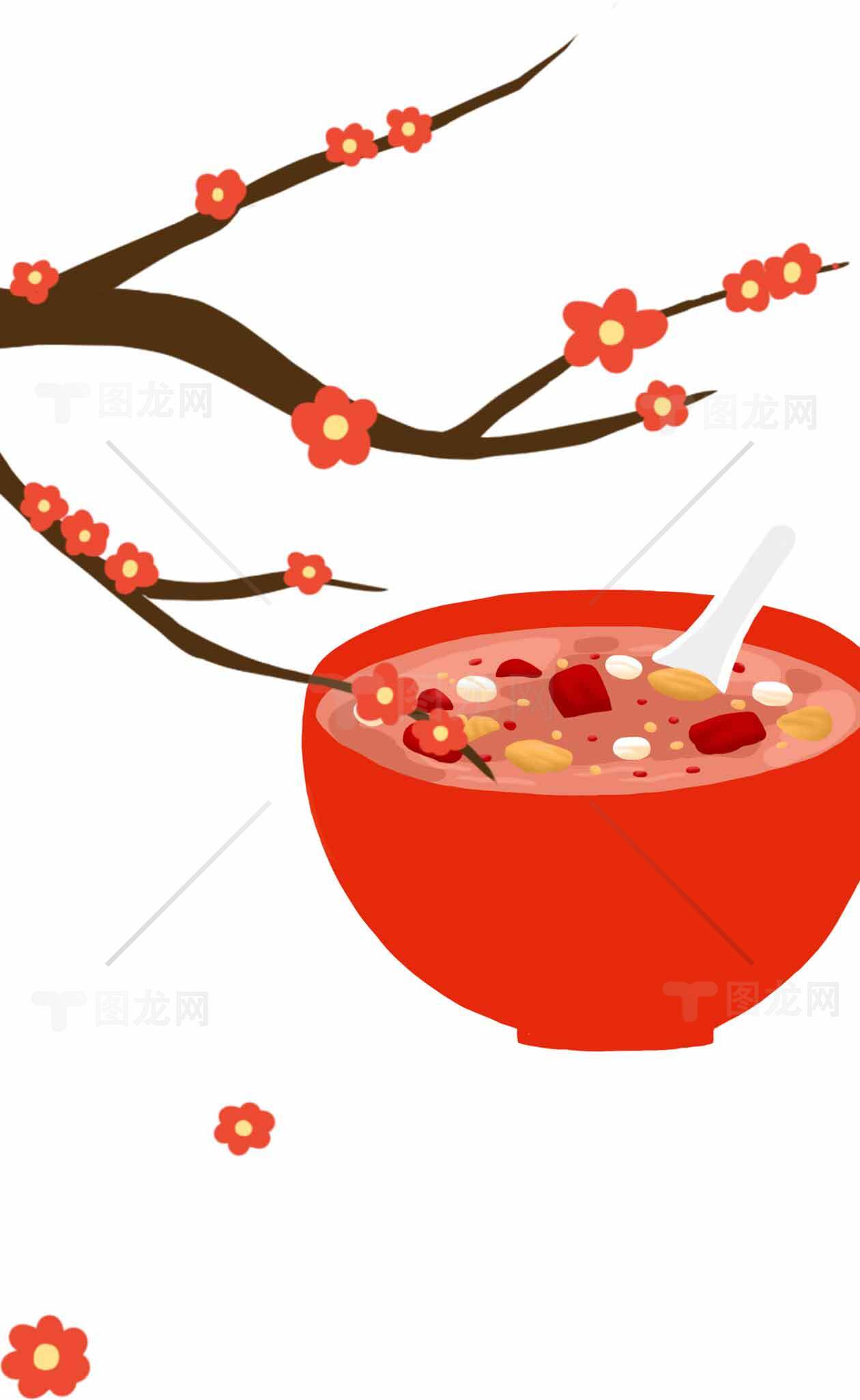 腊八节传统美食：腊八粥与梅花意境插画素材