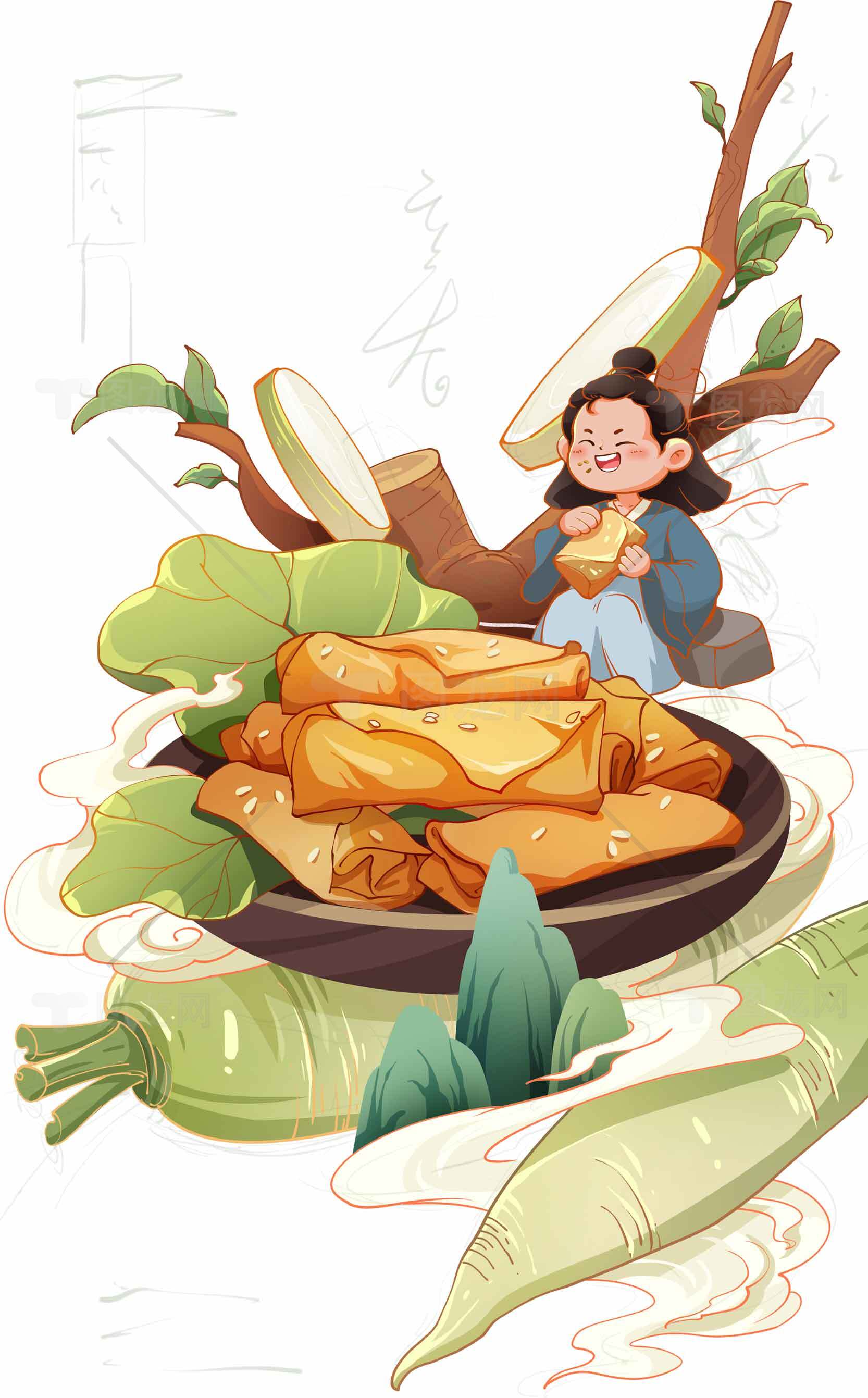 传统美食春卷插画设计素材