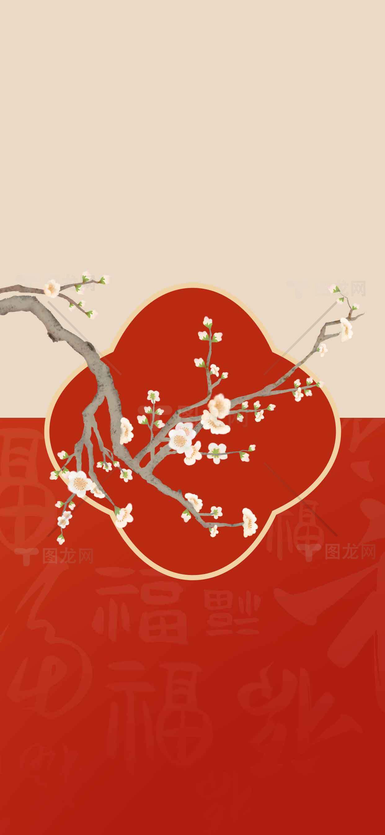 中国风梅花红色背景图片素材
