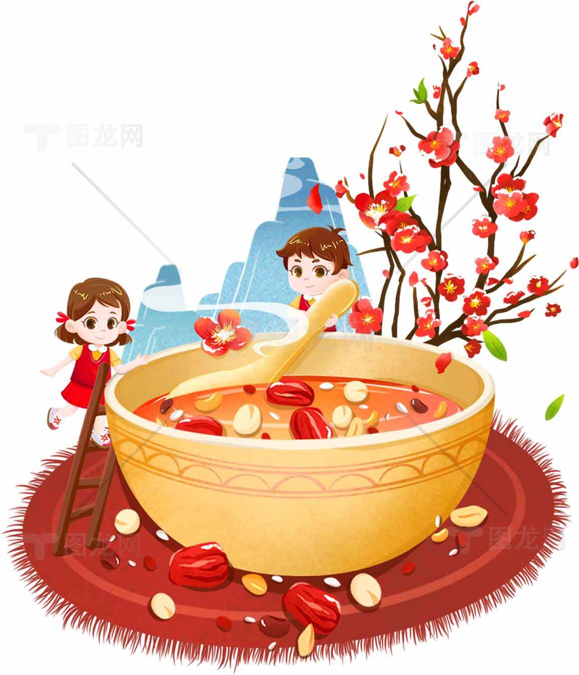 腊八节美食插画设计：创意腊八粥图案素材