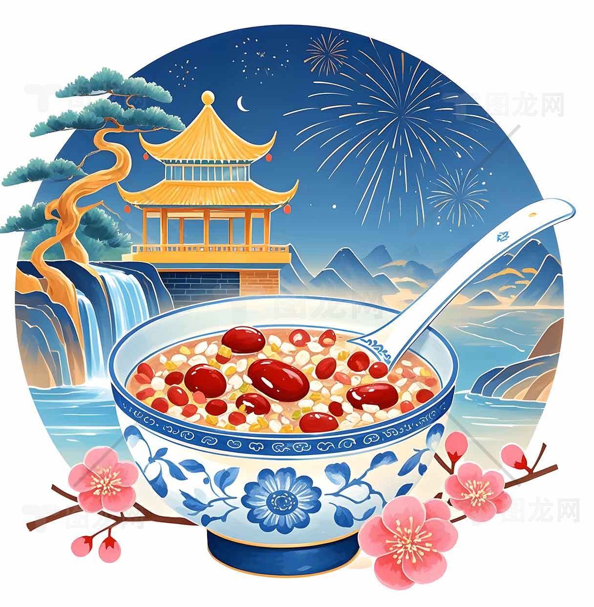 传统节日美食腊八粥插画背景素材