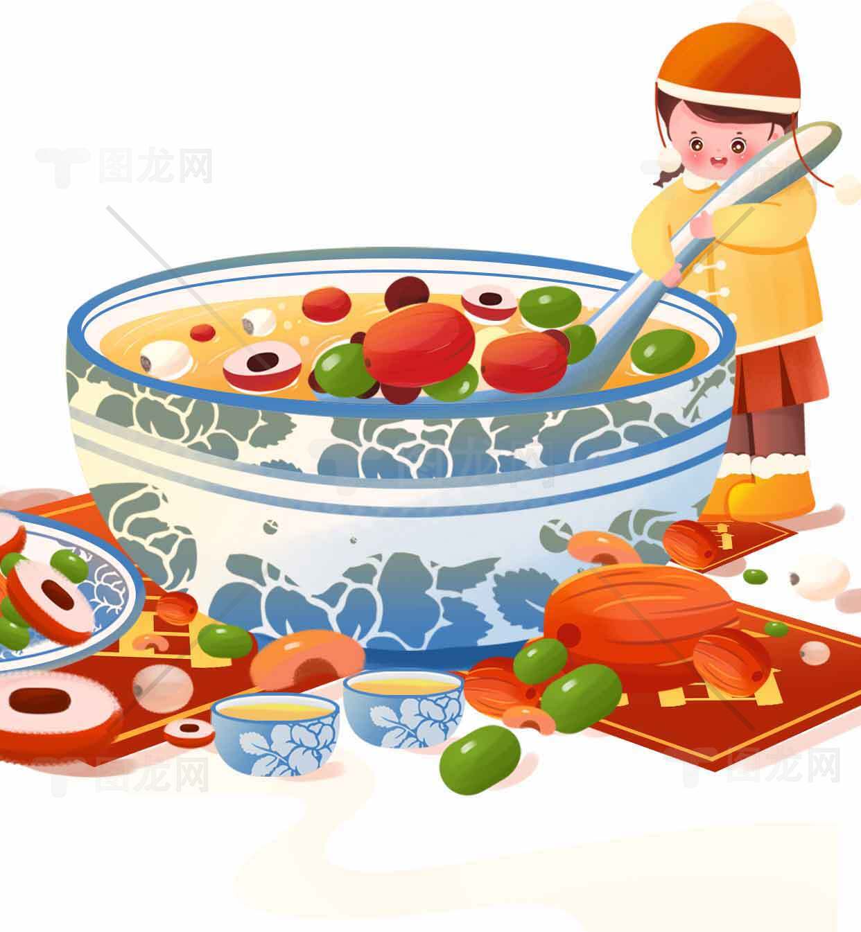 腊八粥与小朋友插图设计素材