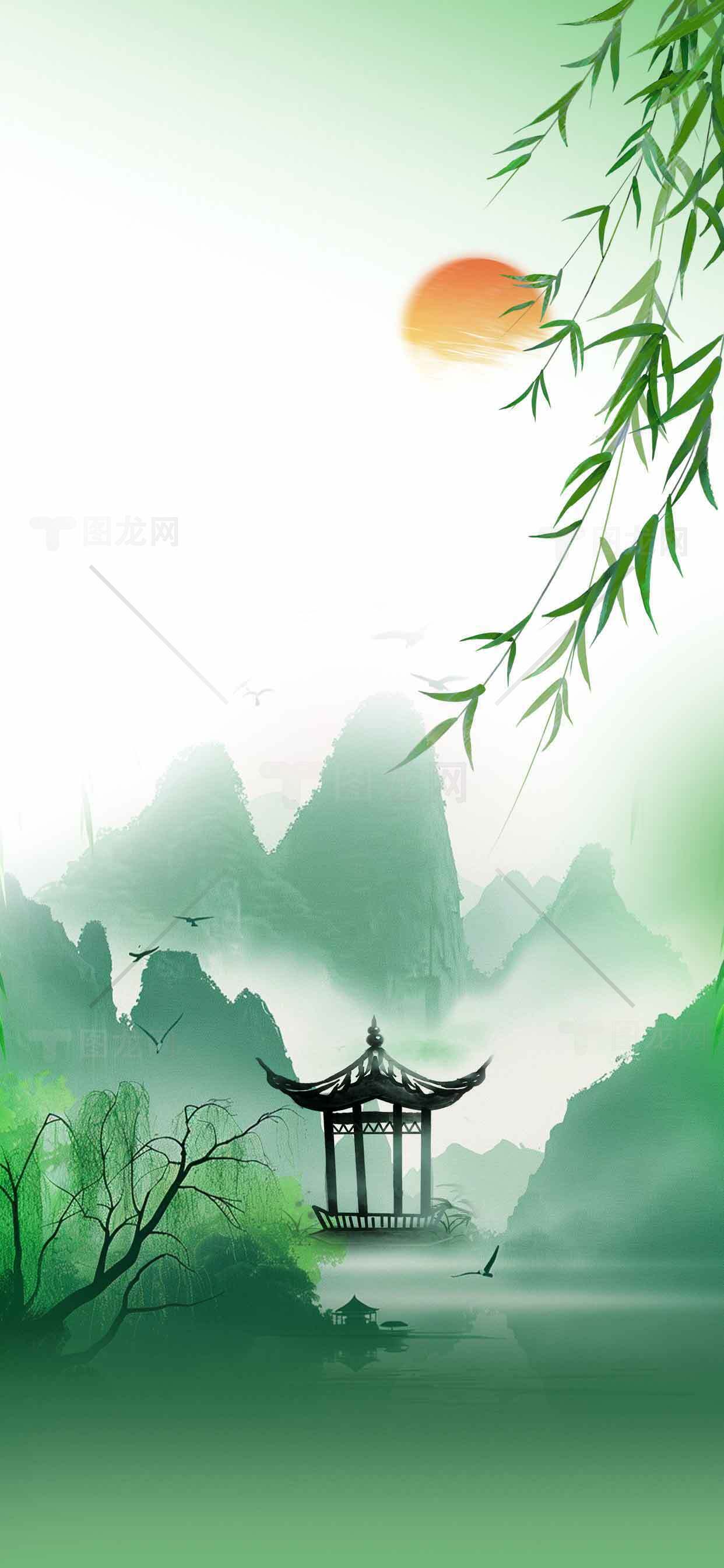 唯美中国山水画风景壁纸素材