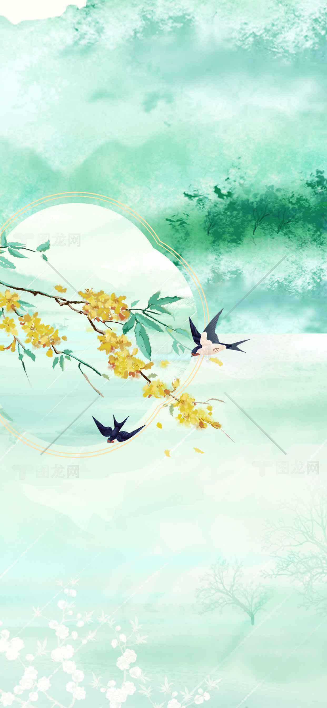 春日山水画意背景图片素材