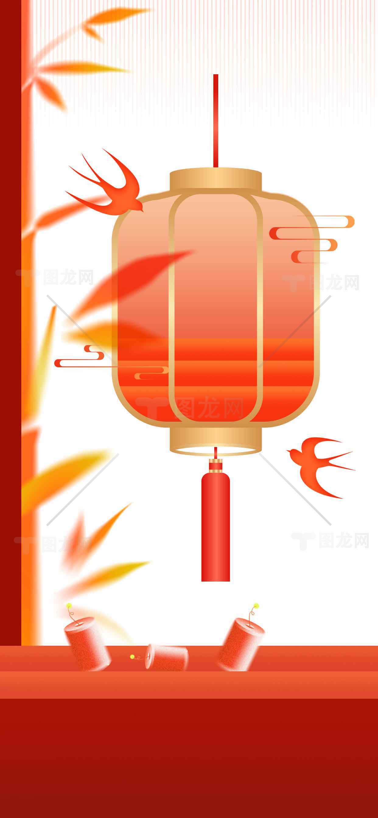 红色灯笼与燕子插画设计素材
