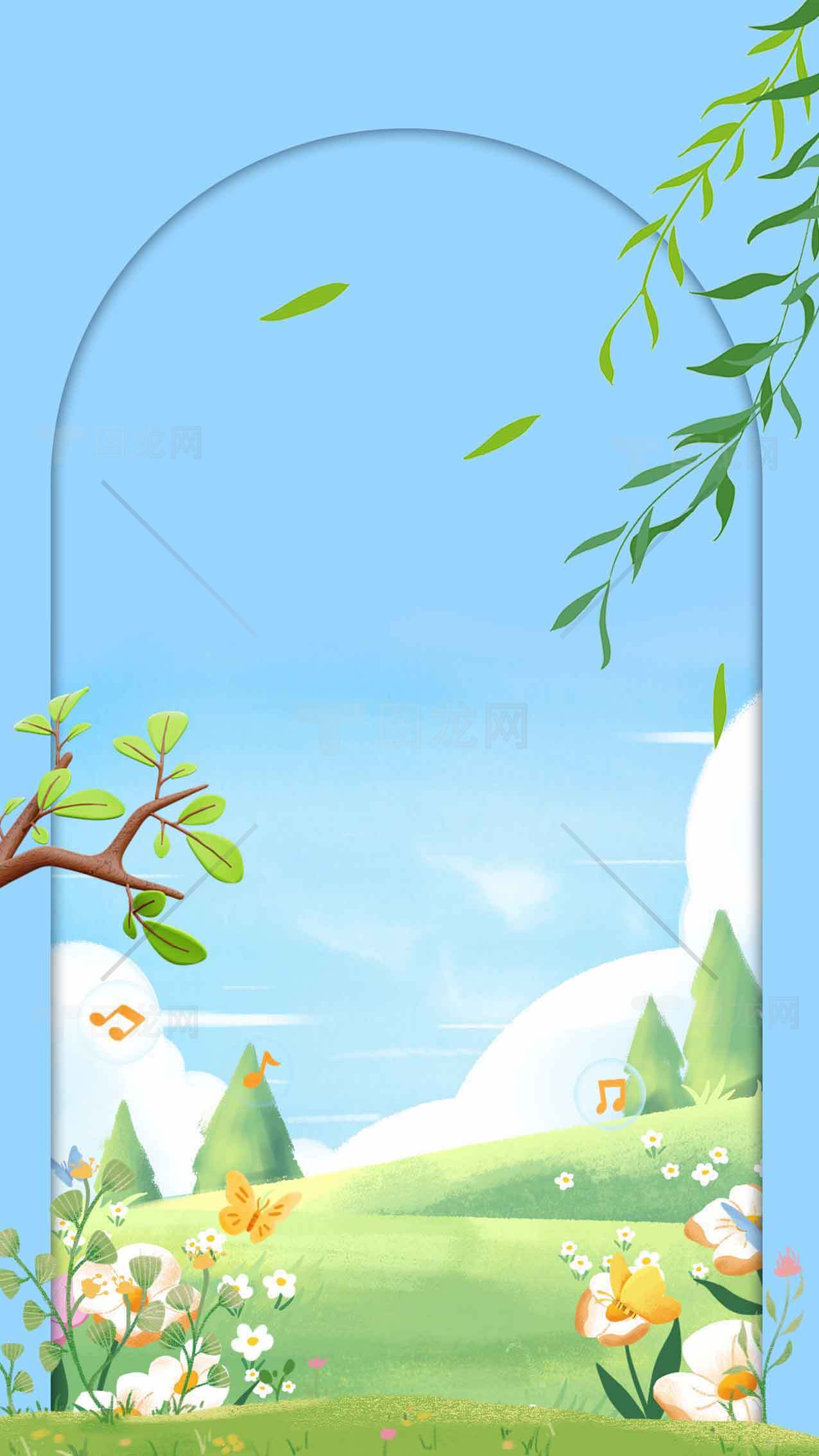 春季田园风光插画背景图片素材