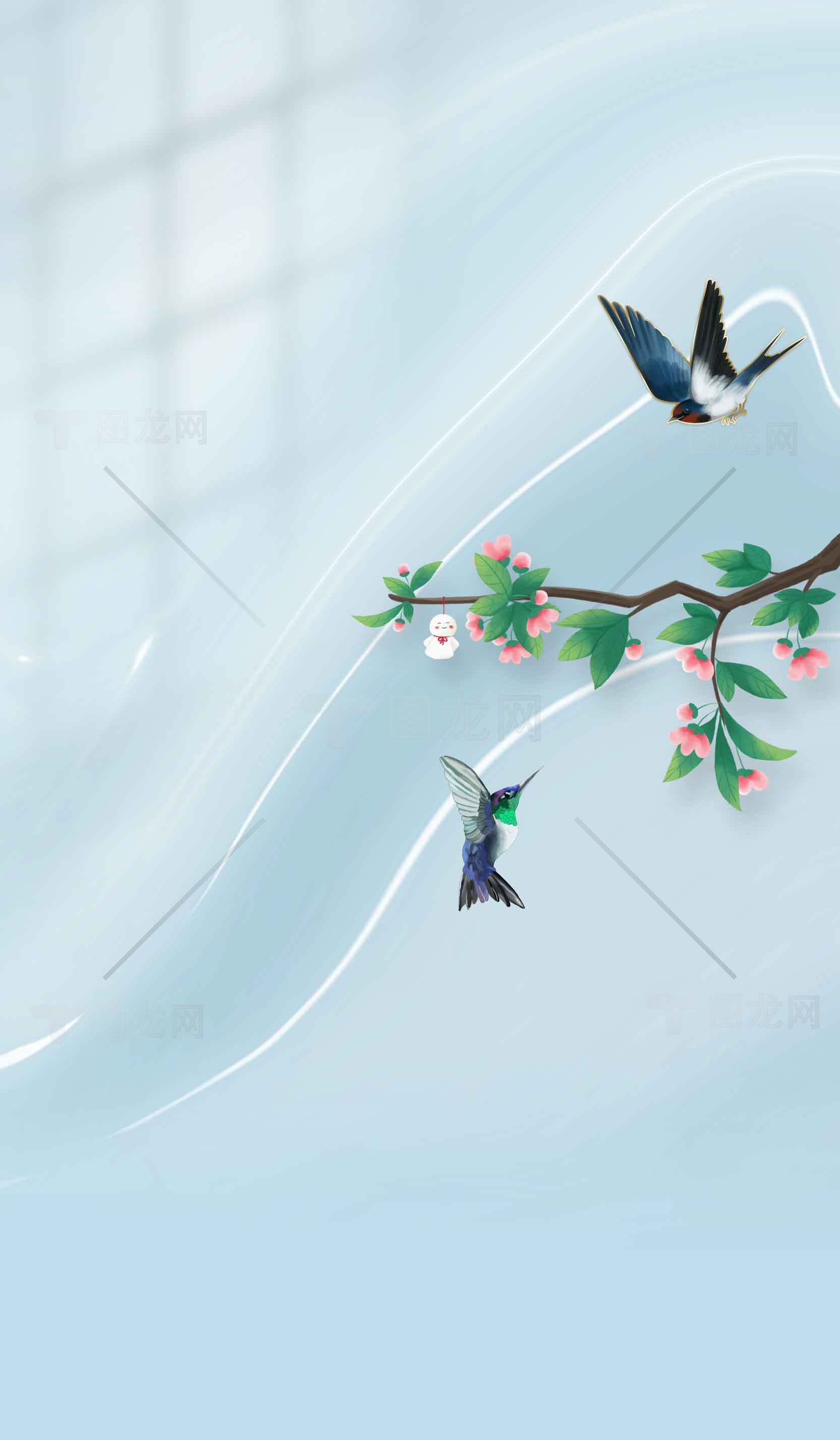 唯美春日鸟语花香背景图片素材