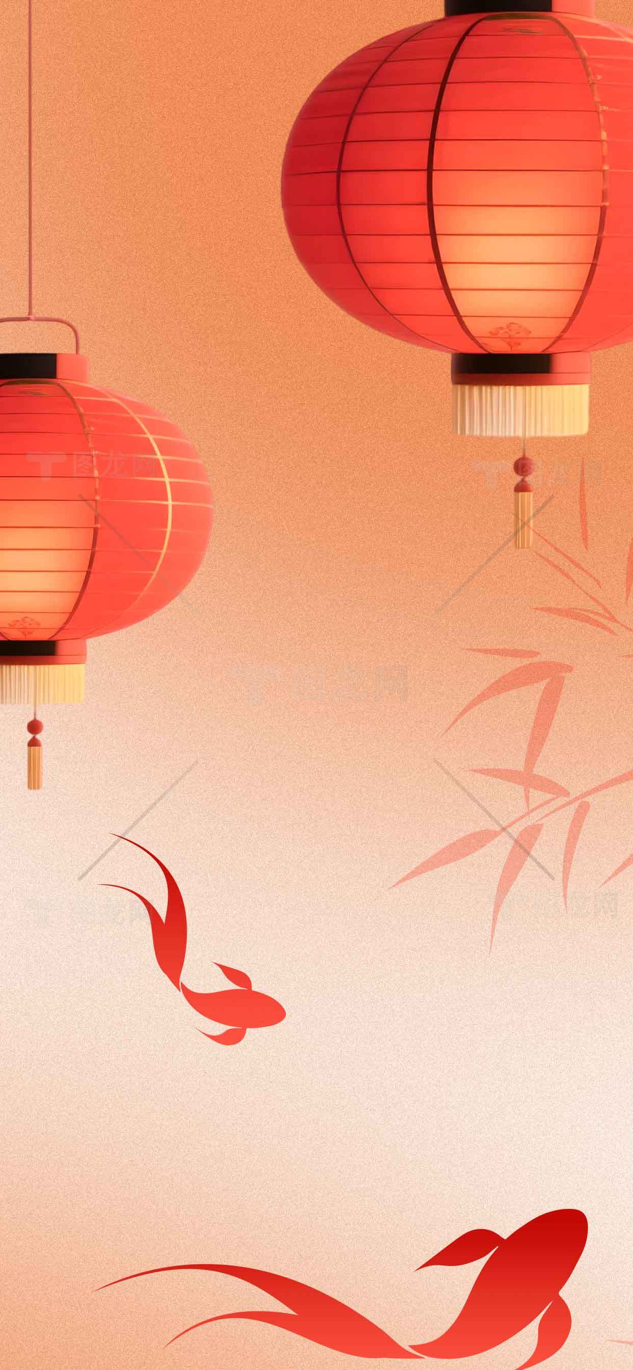 中国风红色灯笼与金鱼背景图片素材