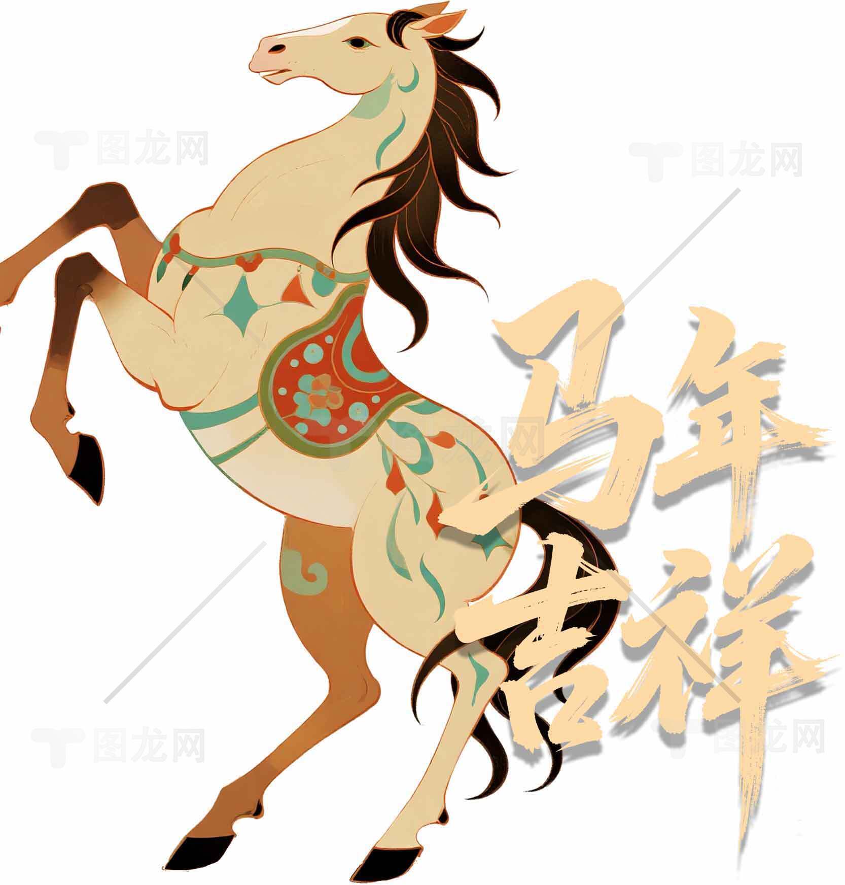 马年吉祥剪纸风格图片素材