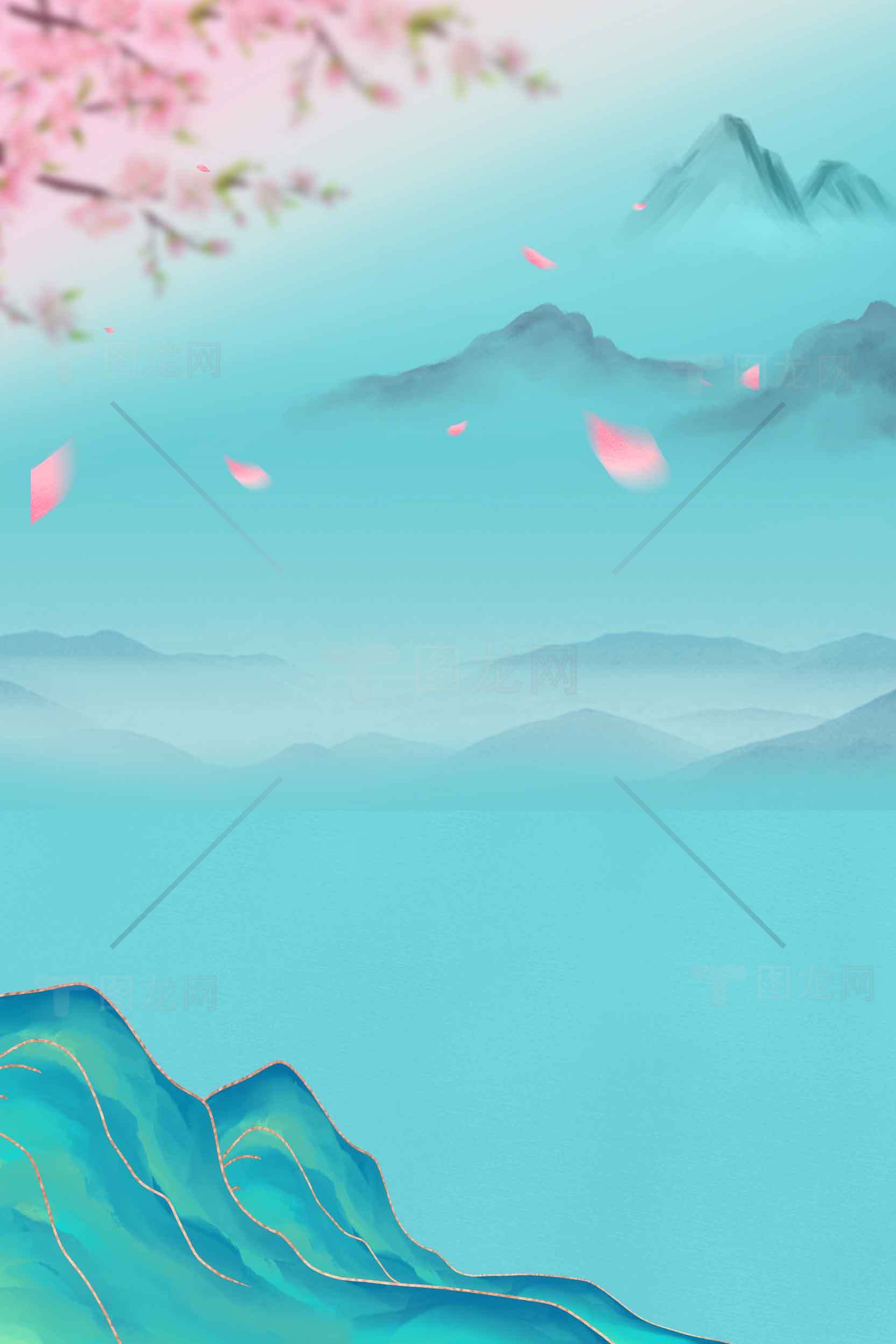 唯美中国风山水画背景图片素材