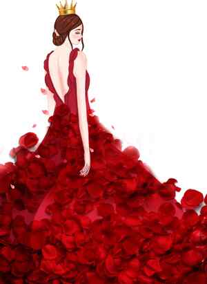 红色玫瑰裙与皇冠插画设计