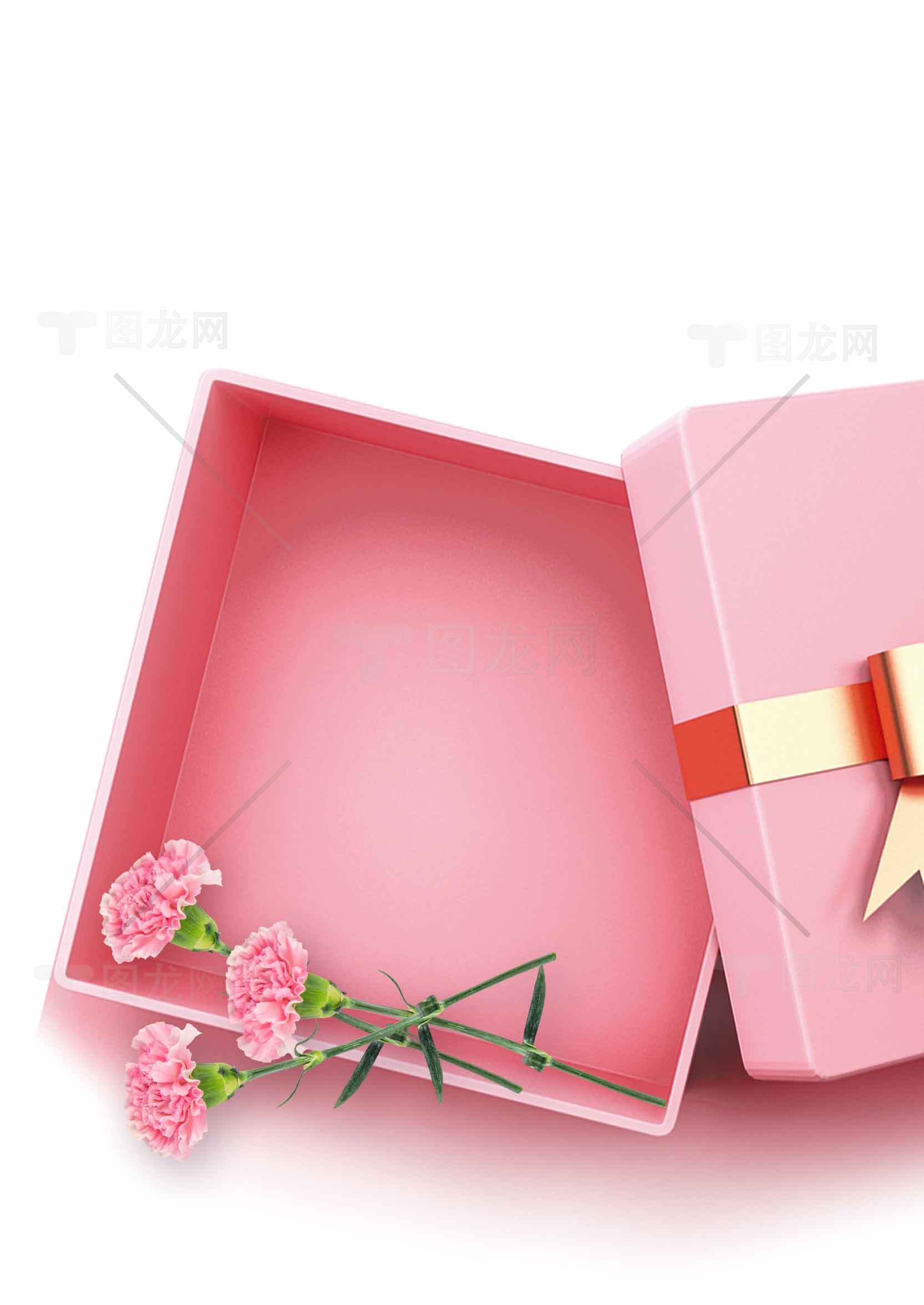 粉色礼盒与康乃馨的唯美组合素材