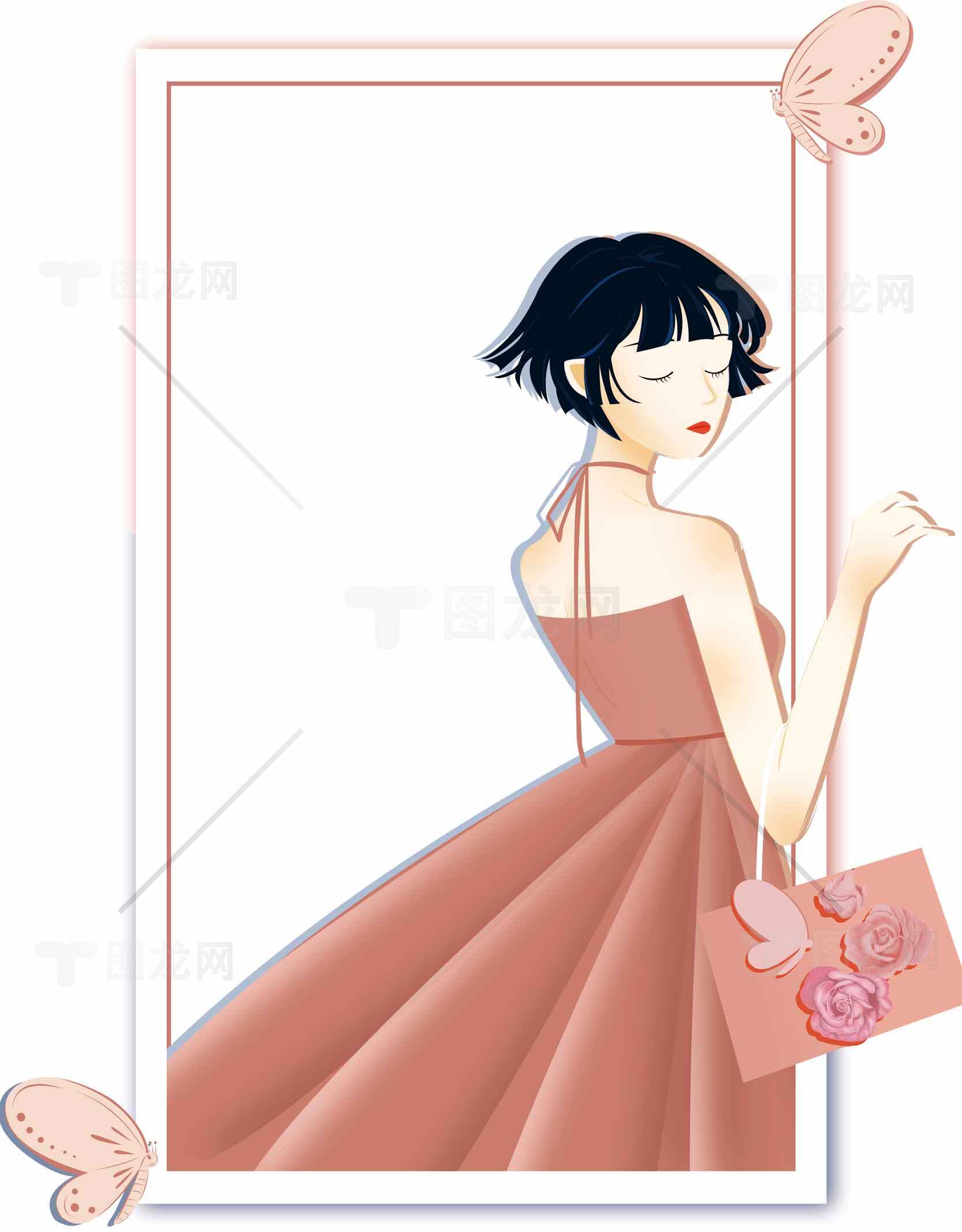 优雅粉色礼服插画设计素材