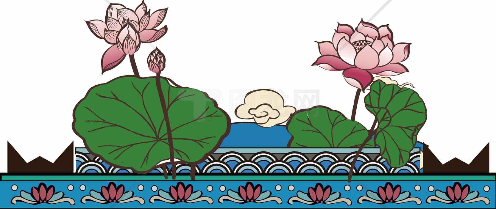传统莲花纹样装饰图案设计素材