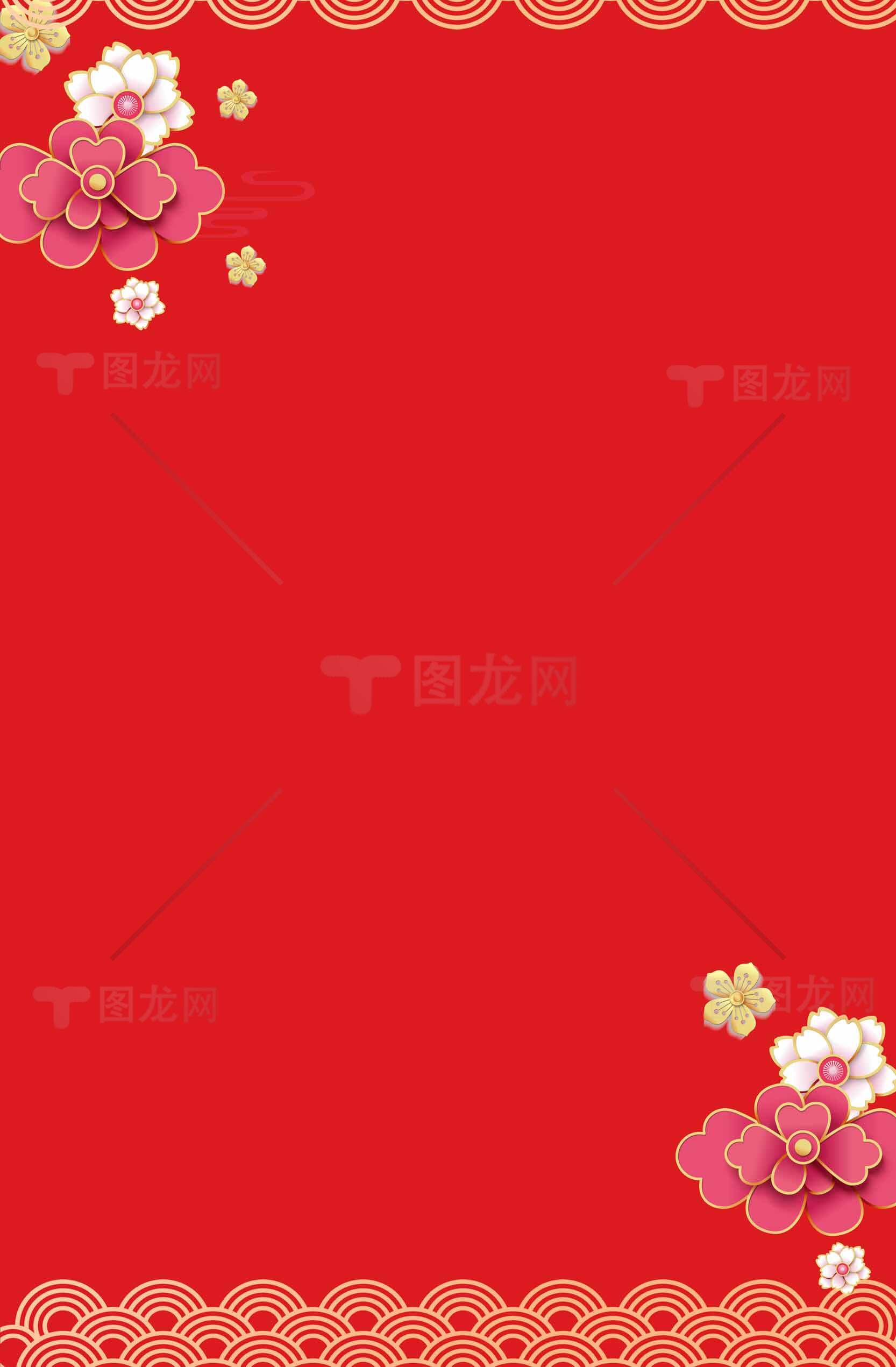 中国风红色花卉背景图片素材