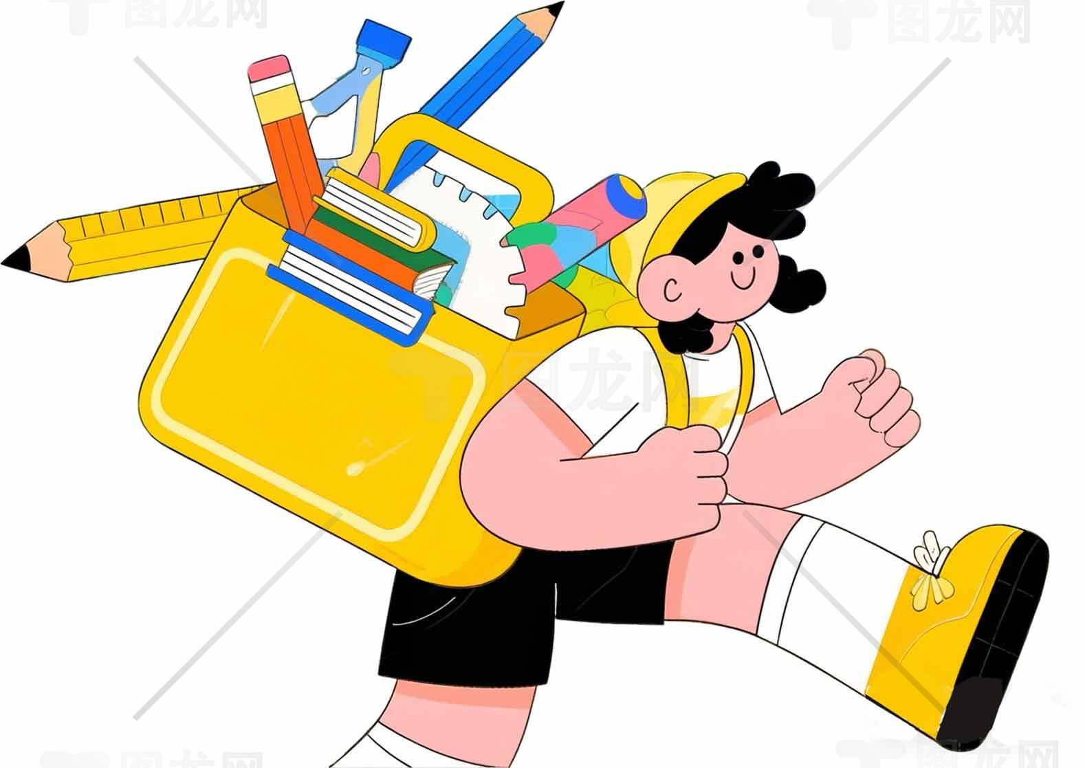 学生背书包卡通插画素材