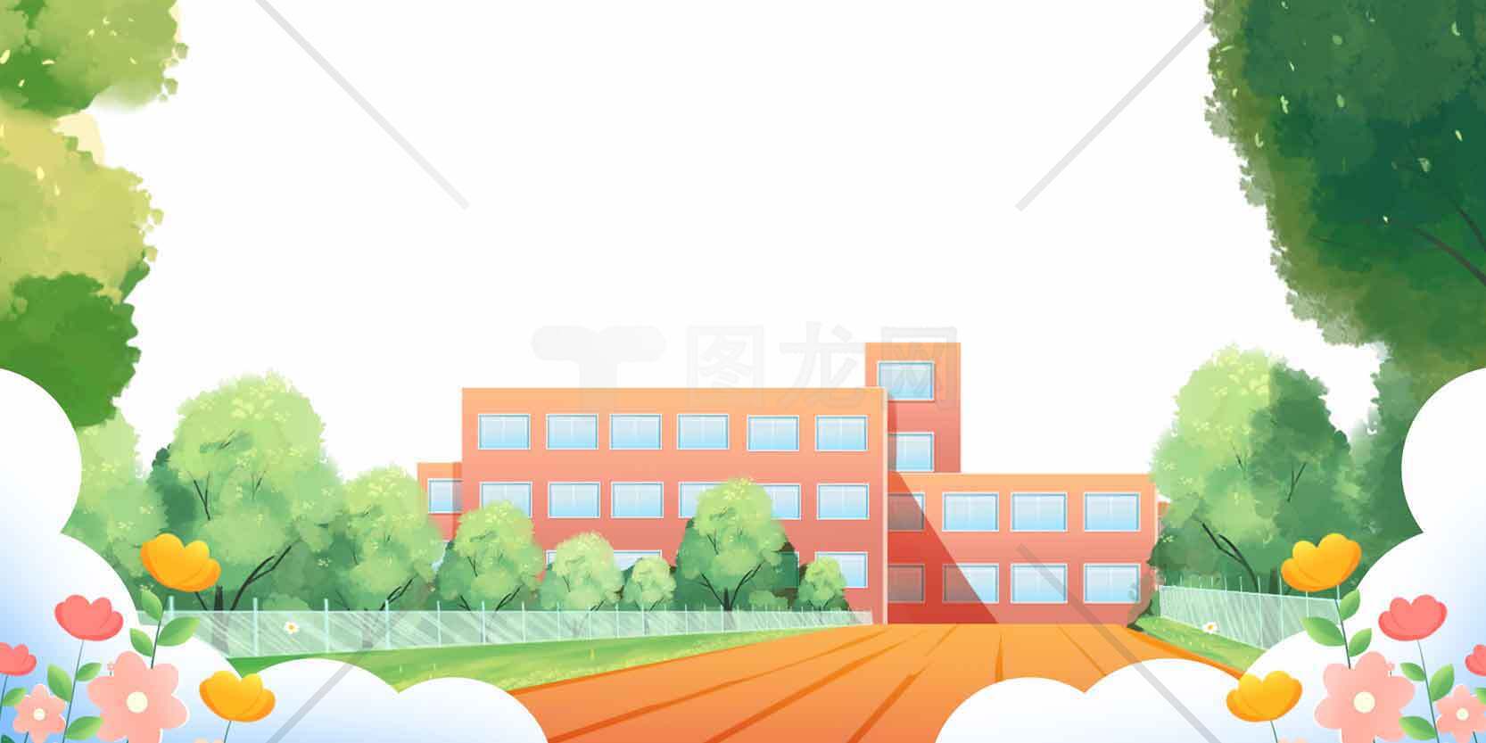 校园风景插画背景图片素材