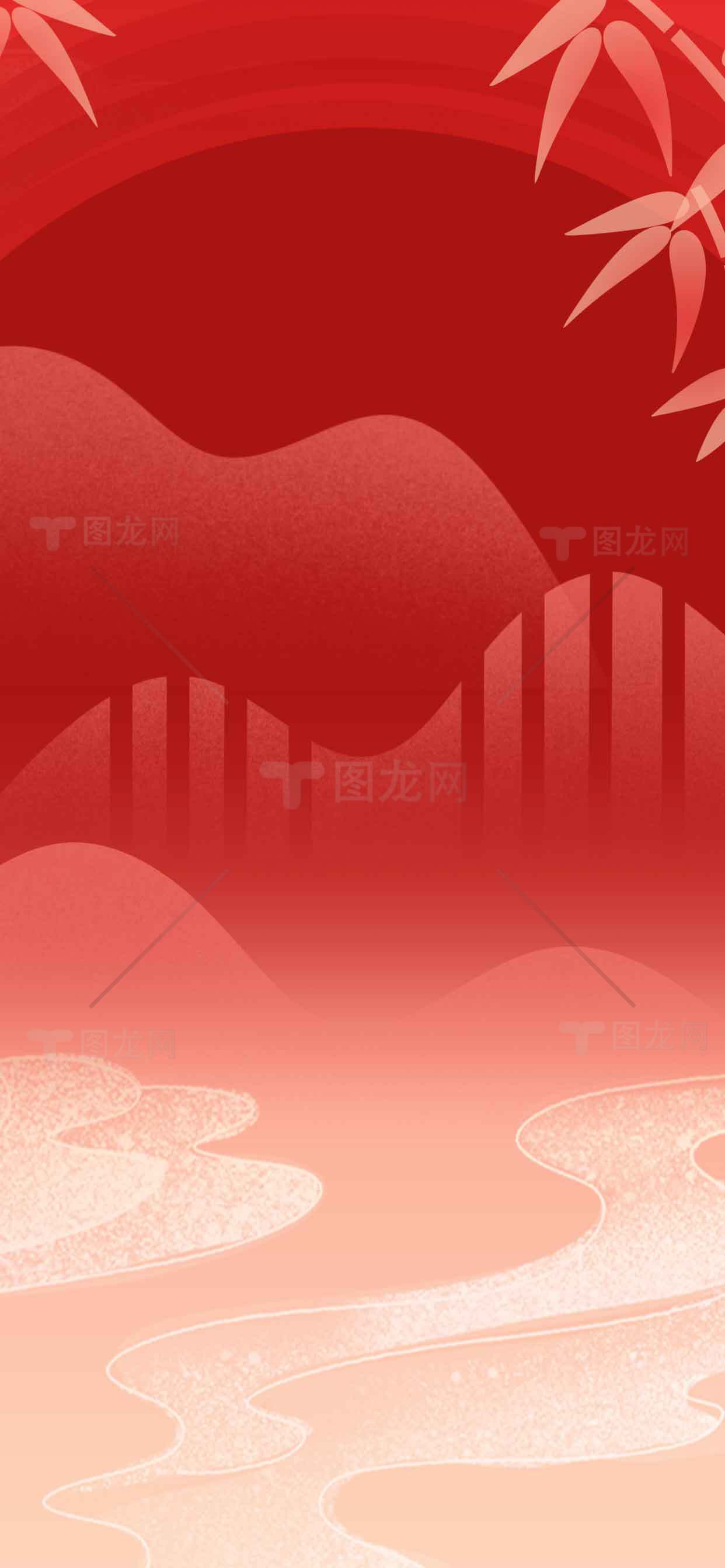 中国风红色山水背景图片素材