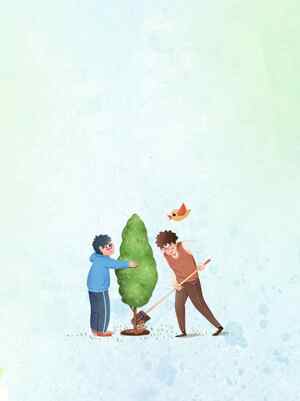 植树节插画：人与自然和谐共处