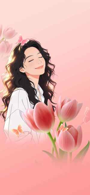 唯美粉色郁金香插画背景