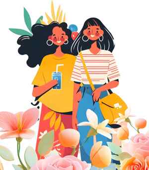 夏日花卉与时尚插画风格女性形象