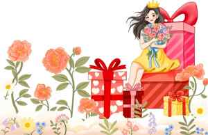 浪漫礼物与花卉背景插画设计
