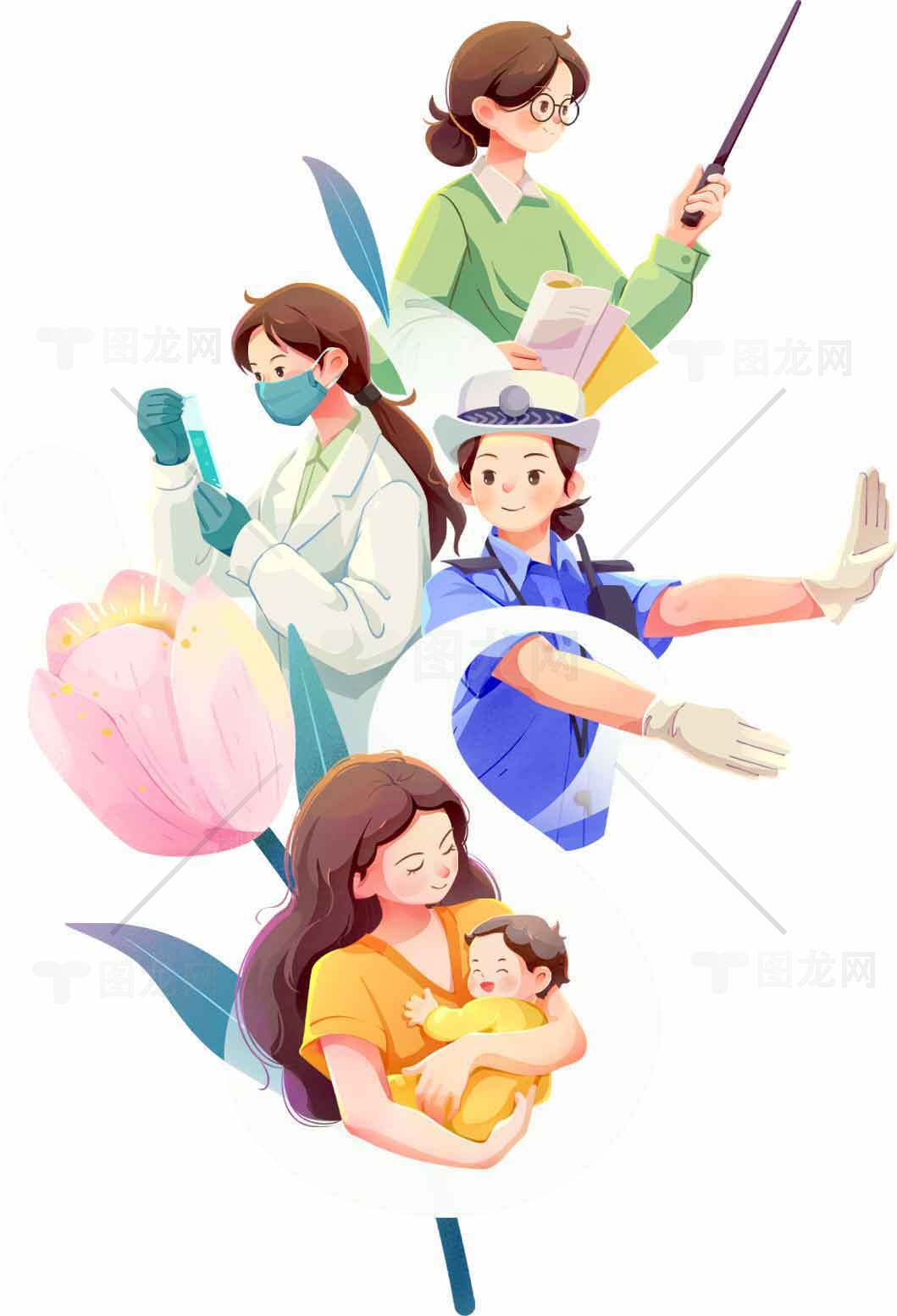 多职业女性插画设计：致敬职业女性的多样角色素材