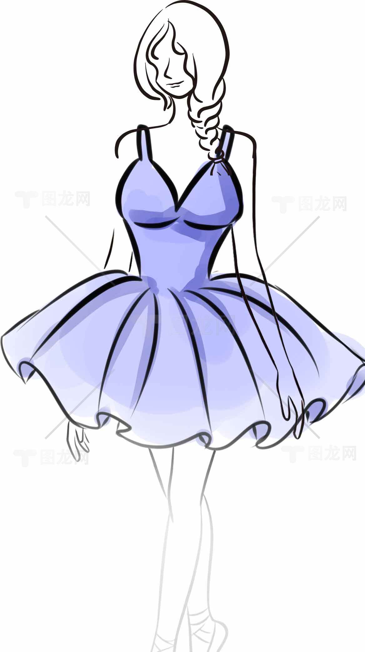 紫色连衣裙时尚插画设计素材