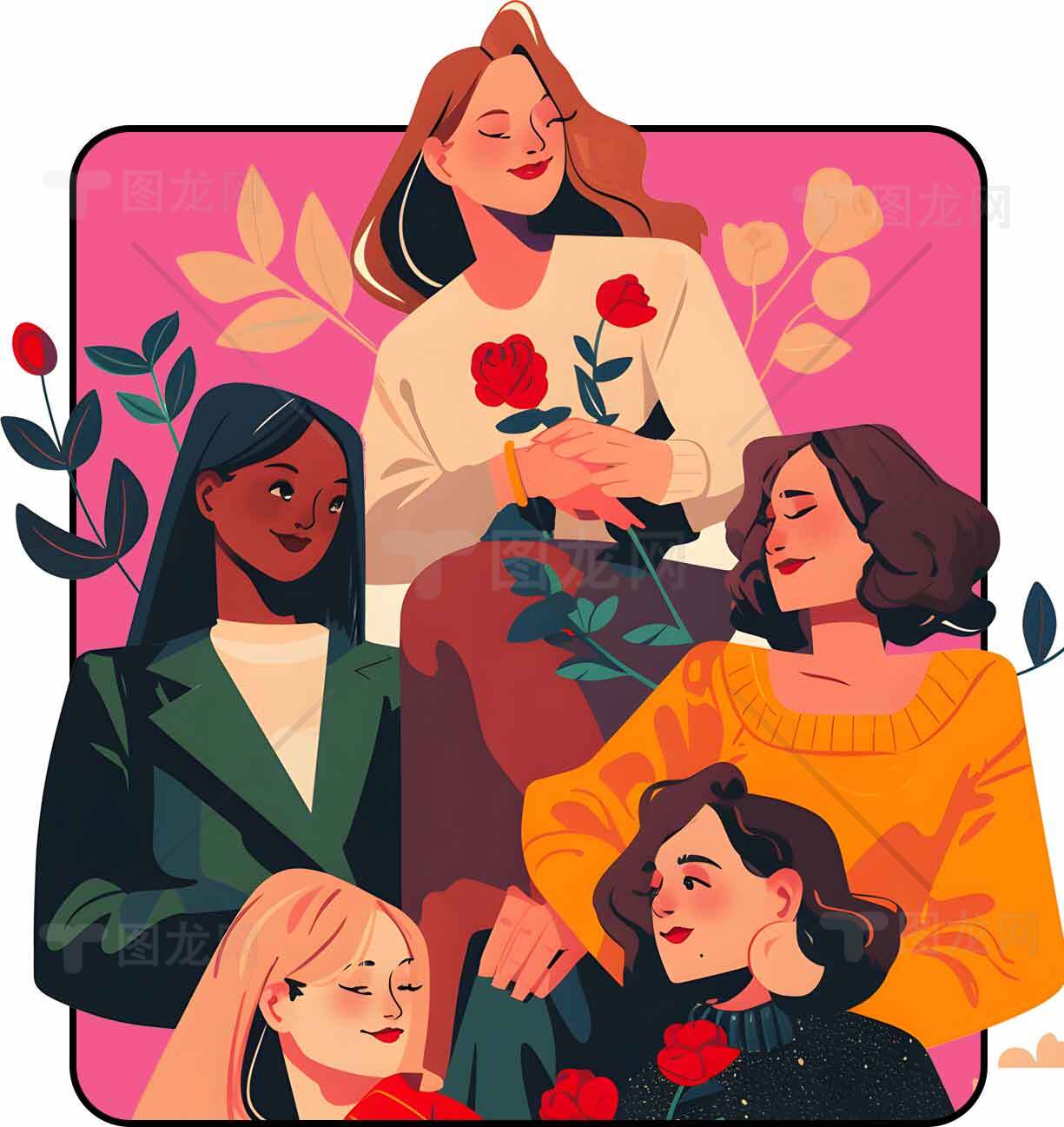 多元文化女性插画艺术作品素材