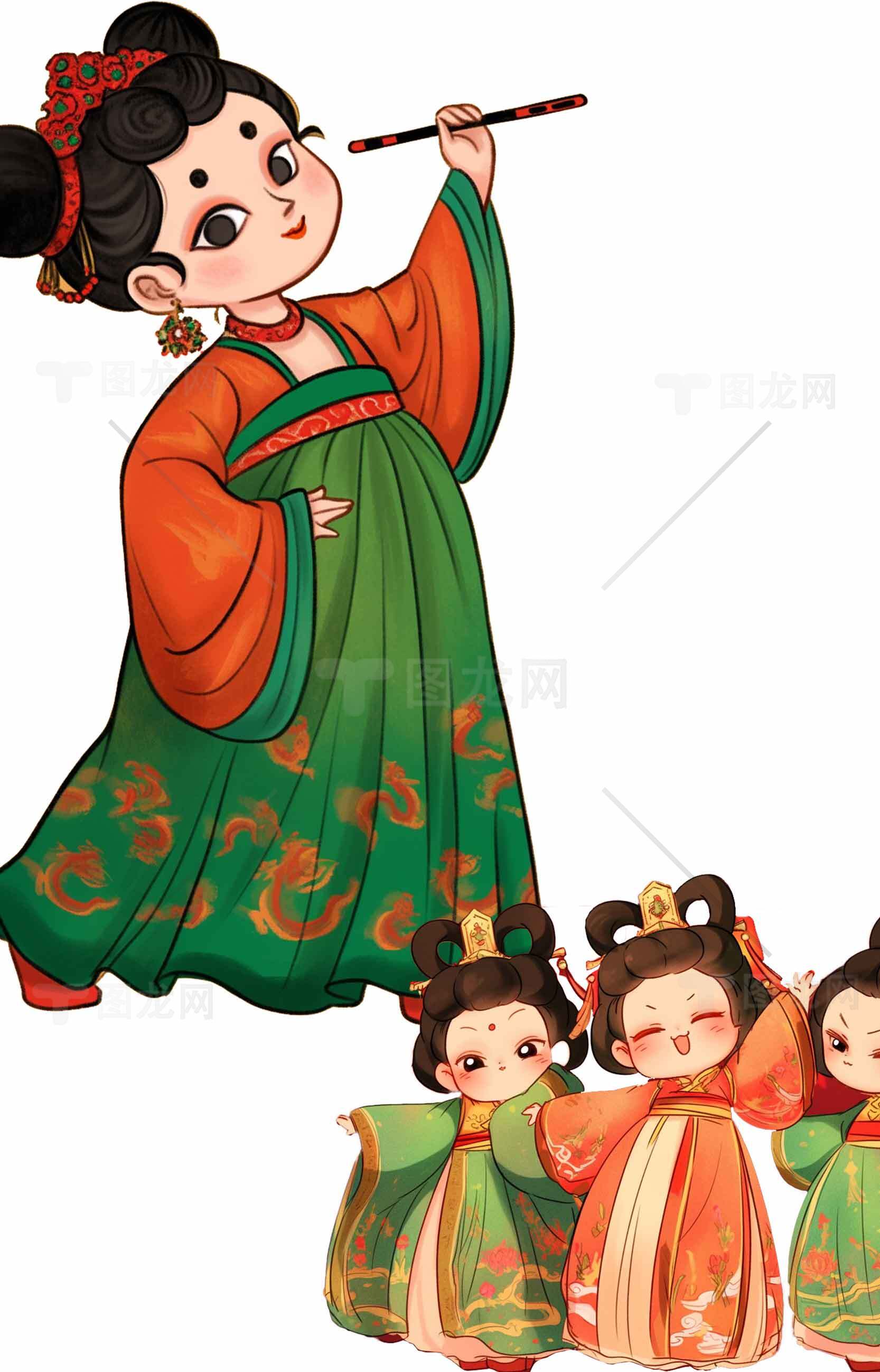 古风卡通人物插画：传统服饰与文化魅力素材