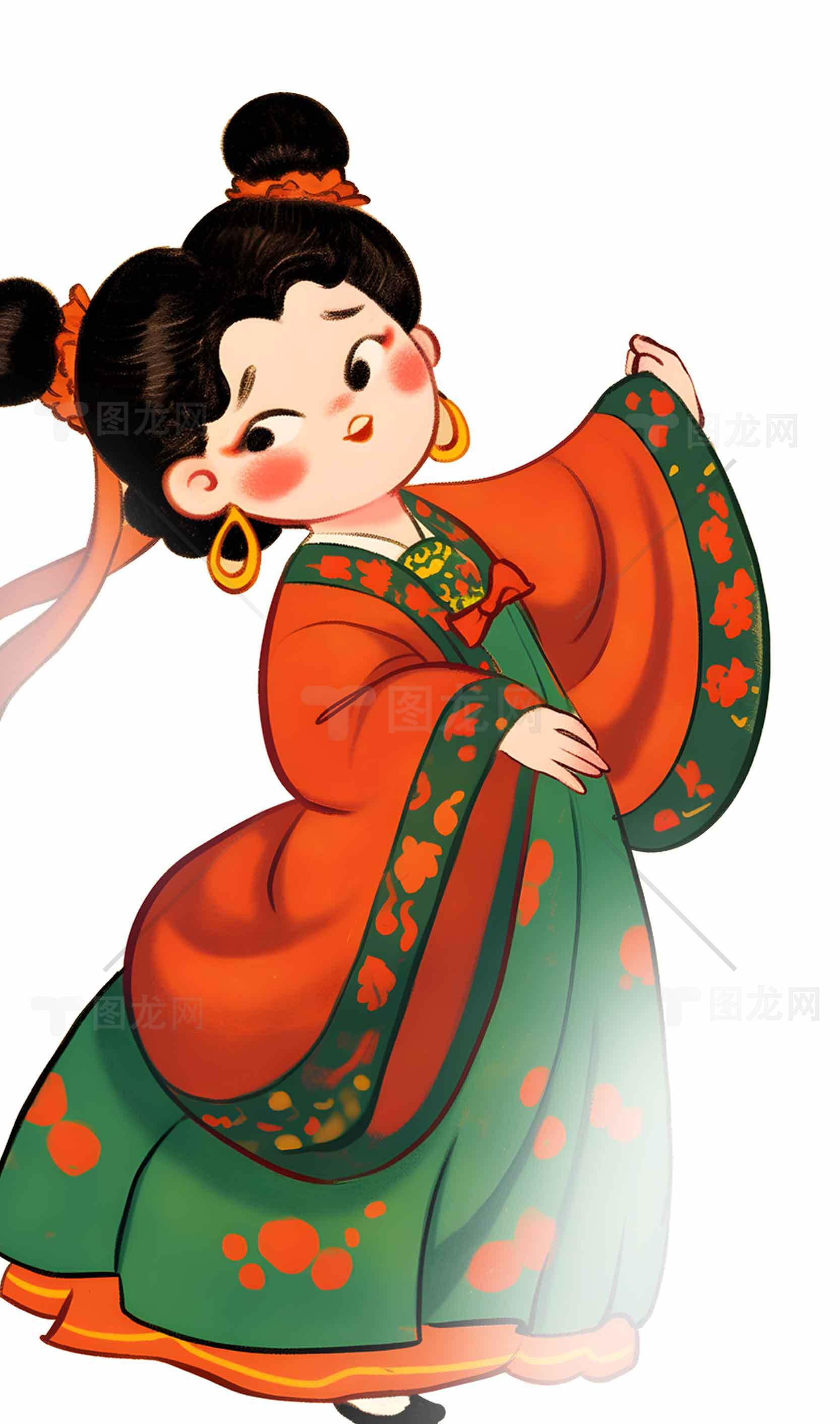 古风插画少女：传统服饰与优雅舞姿素材