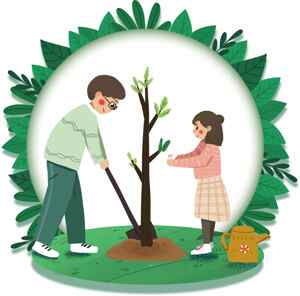 亲子植树活动插画 | 环保与自然主题