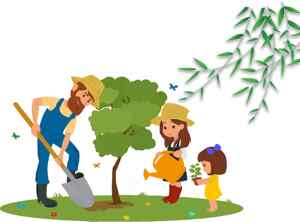 家庭种树活动插画 | 环保与自然教育