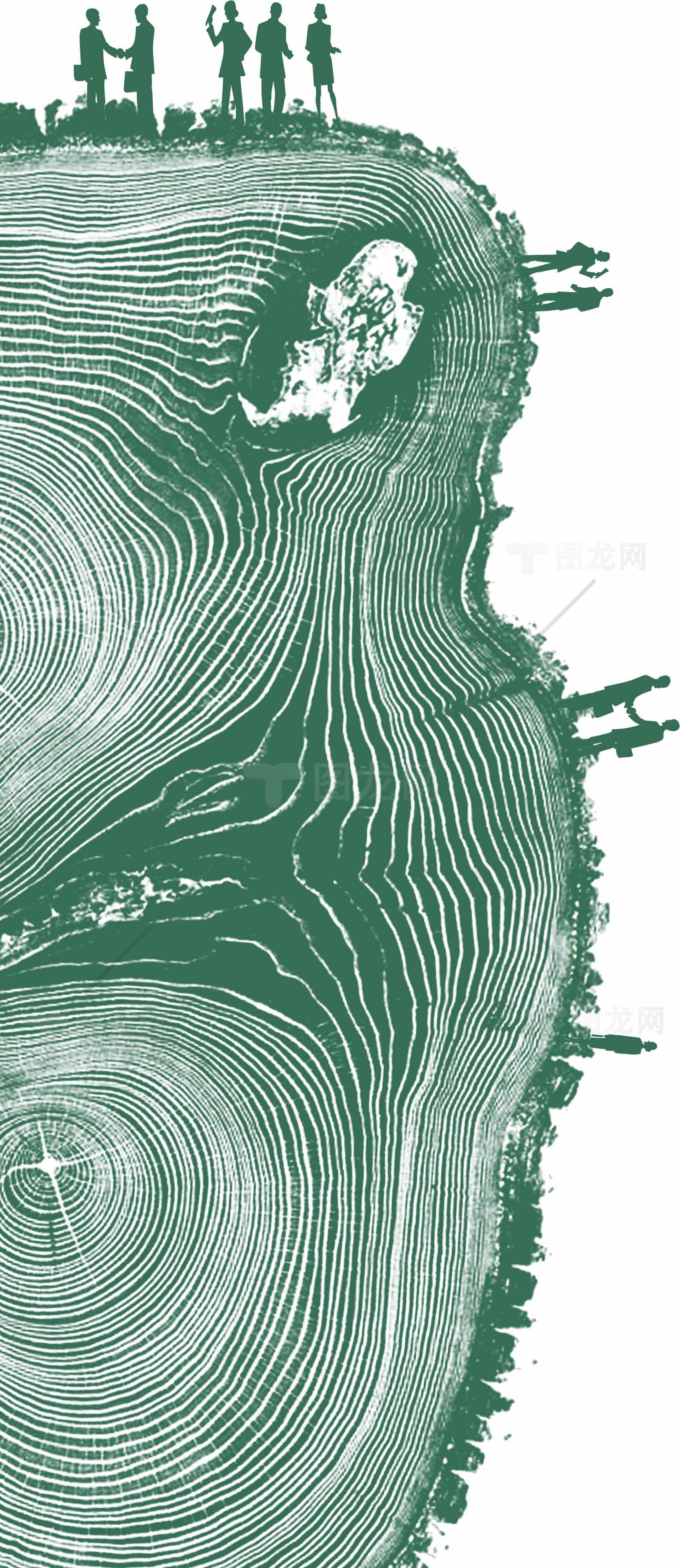 树木年轮与人类剪影艺术设计素材