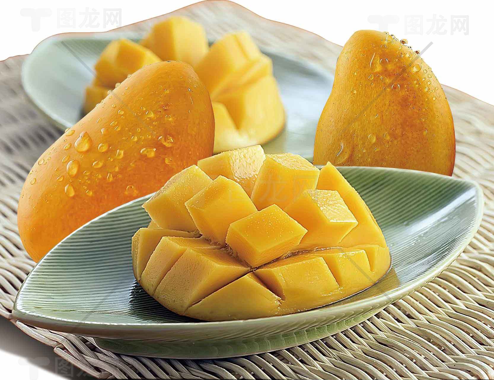 新鲜芒果切块图片-夏日水果美食素材