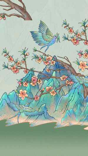中国风山水与花鸟插画背景